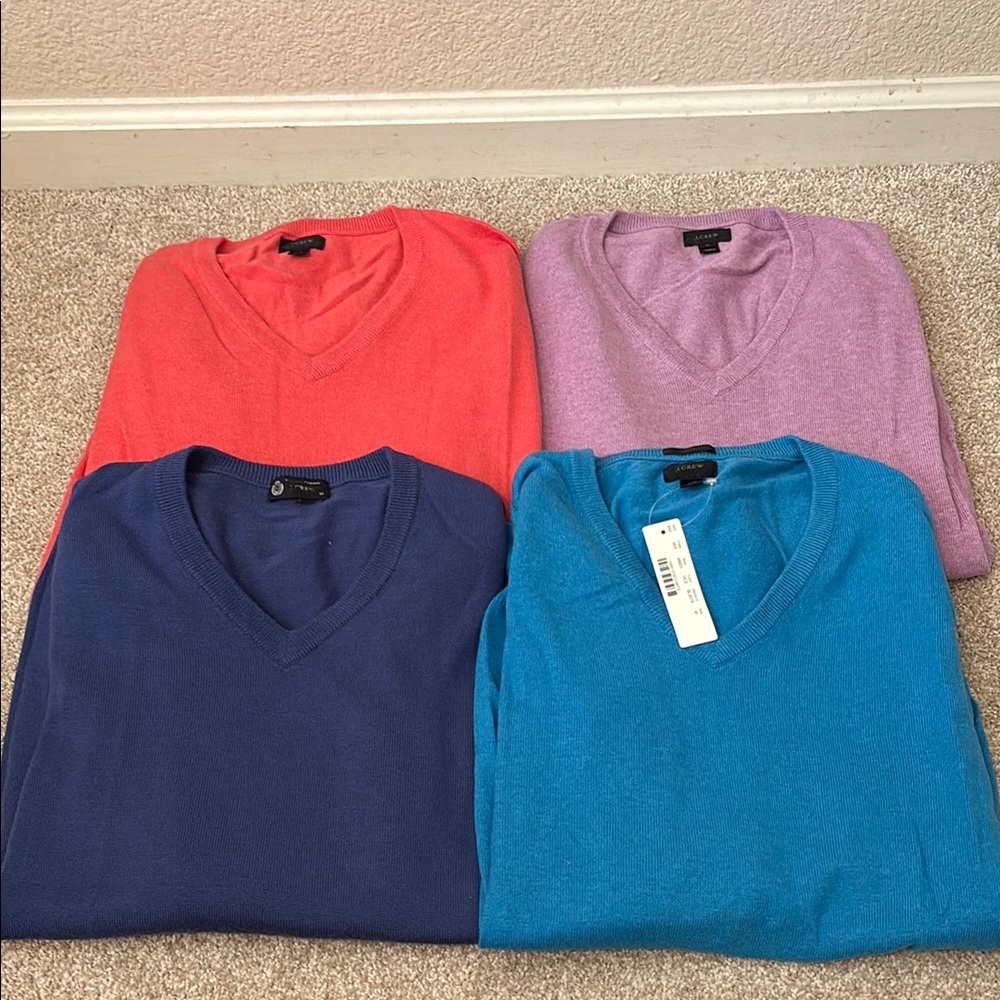 Four J. Crew V Neck Sweaters